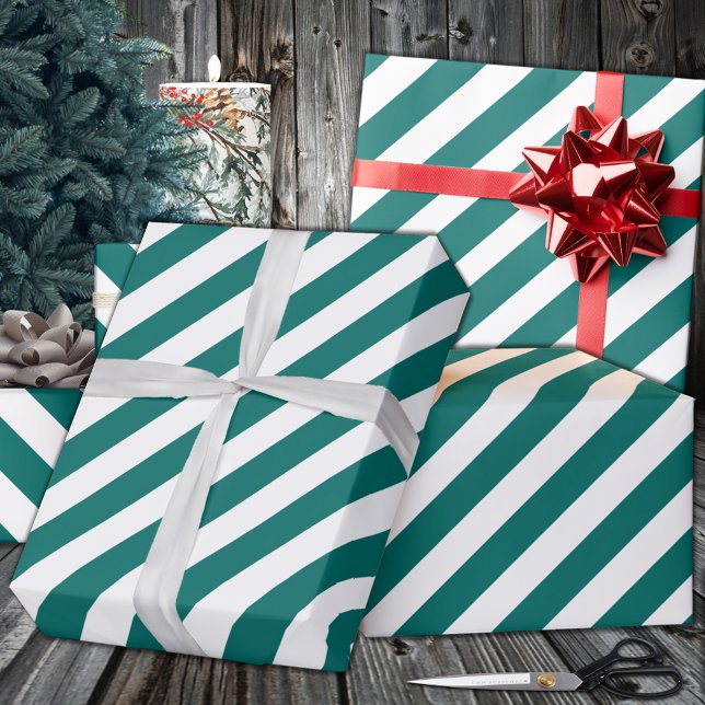 Teal Grönt Wide Rand Helgdag Presentpapper (Teal Green Wide Stripe Holiday Wrapping Paper in 6 and 15 foot 30 Inch Width Rolls.)