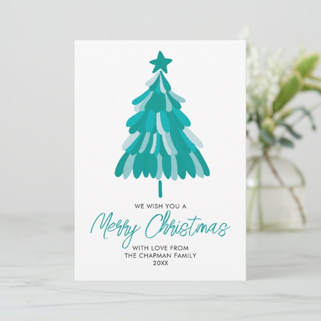 Teal Grönt Winter Julgran Julkort (Stående Fram)