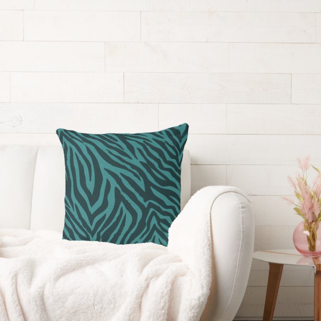 Teal Grönt Zebra Animal Print Kudde (Soffa)