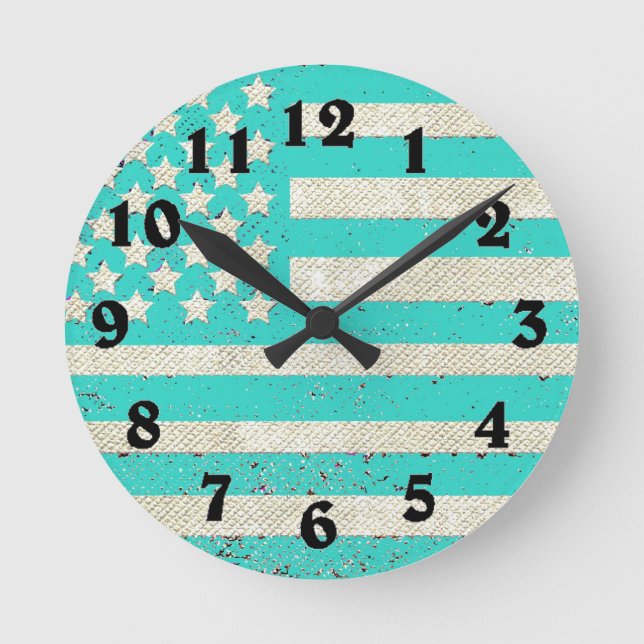 Teal grunge American flagga klocka (Framsida)