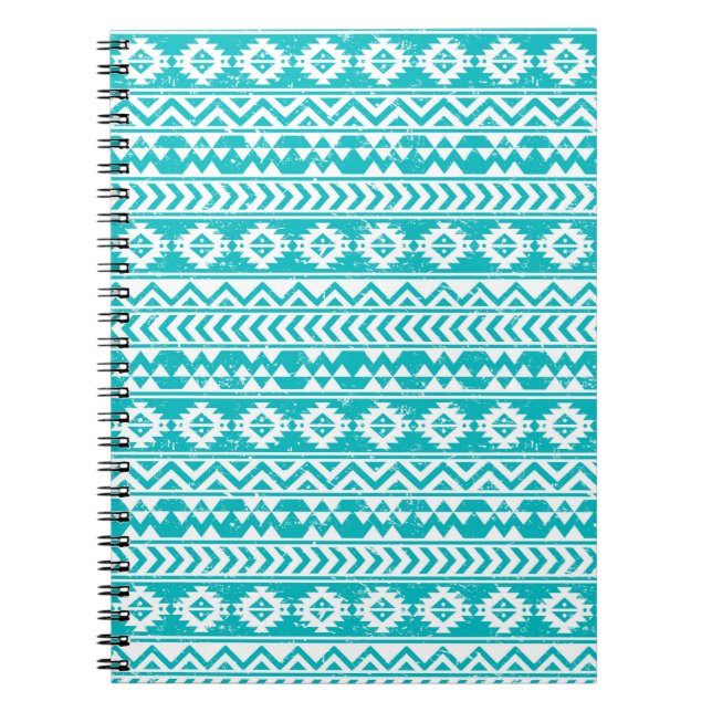 Teal Grunge Aztec Tribal Mönster Anteckningsbok Med Spiral (Framsidan)
