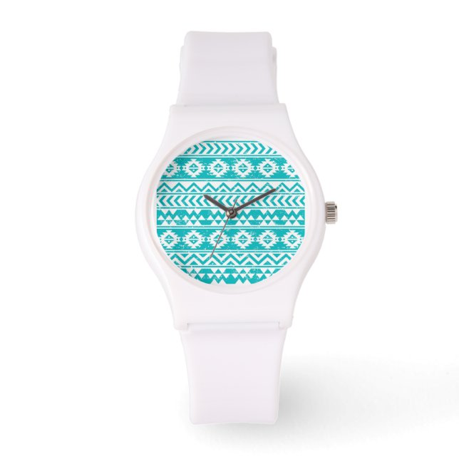 Teal Grunge Aztec Tribal Mönster Armbandsur (Framsida)