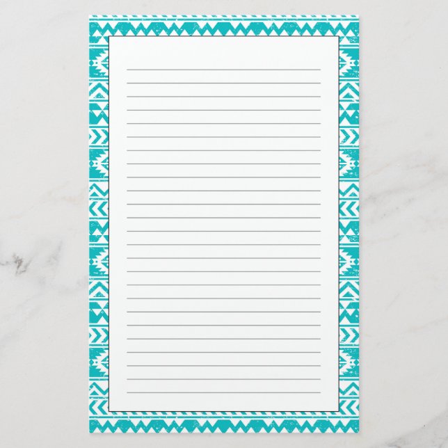 Teal Grunge Aztec Tribal Mönster Brevpapper (Framsida)