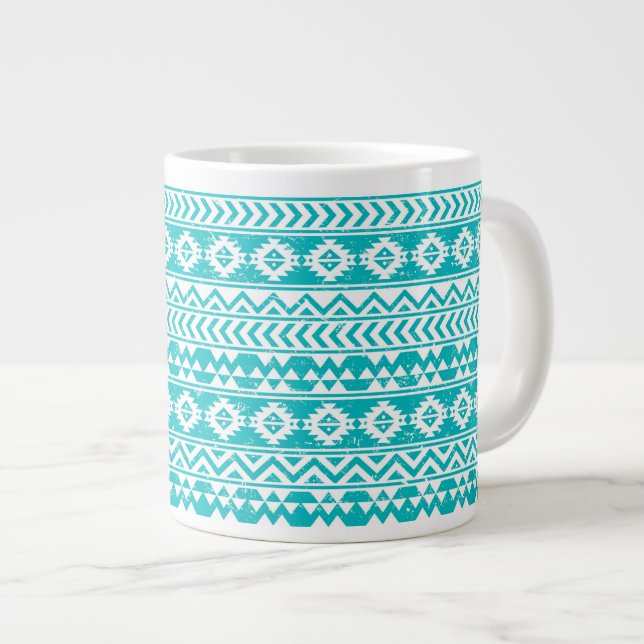 Teal Grunge Aztec Tribal Mönster Jumbo Mugg (Framsida höger)