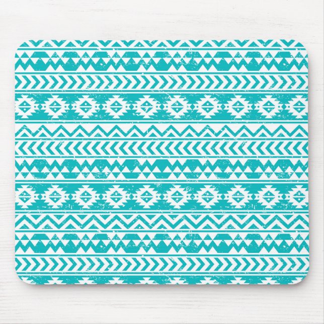 Teal Grunge Aztec Tribal Mönster Musmatta (Framsidan)