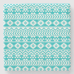 Teal Grunge Aztec Tribal Mönster Underlägg Sten