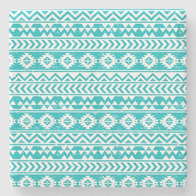 Teal Grunge Aztec Tribal Mönster Underlägg Sten (Framsidan)
