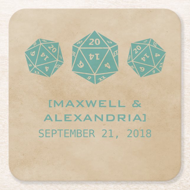 Teal Grunge D20 Dice Gamer Pappra Underlägg Papper Kvadrat (Framsidan)