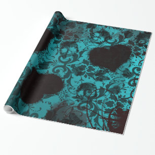 Teal Grunge Damask Valentine Presentpapper