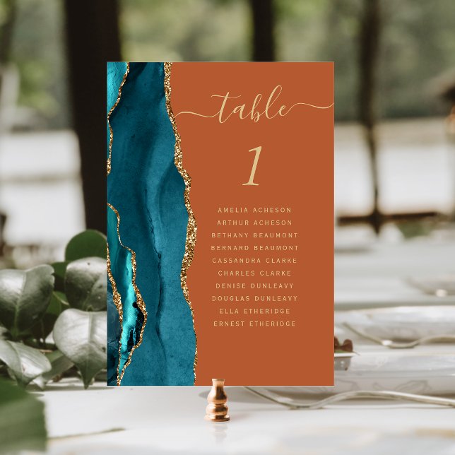 Teal Guld Agat Bränd Orange Bröllop Bordsnummer (Skapare uppladdad)