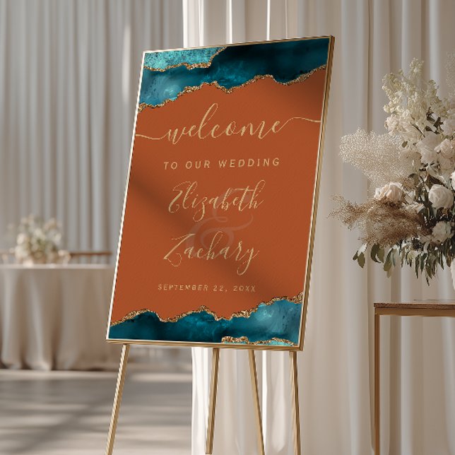 Teal Guld Agat Bränd Orange Bröllopsvälkomst Poster (Skapare uppladdad)