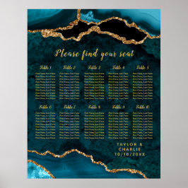 Teal Guld Agat Bröllop Placeringsplan 10 Bord Poster