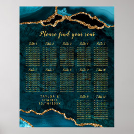 Teal Guld Agat Bröllop Placeringsplan 12 Bord Poster