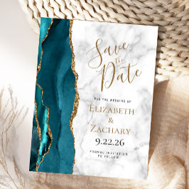 Teal Guld Agat Marmor Spara Datum Meddelande Vykort