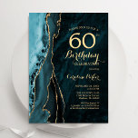 Teal Guld Agate 60:e födelsedagen Inbjudningar<br><div class="desc">Teal och guld agate 60 födelsedagsfest inbjudan. Elegantens moderna utformning med turkoshämmande vattenfärg agate marble geode-bakgrund,  faux glitter guld och typography-skript. Trendig inbjudan-kortets perfekt för en snyggt kvinnor i firande. Skrivna Zazzle-inbjudningar eller digital utskrivbar mall för omedelbar nedladdning.</div>