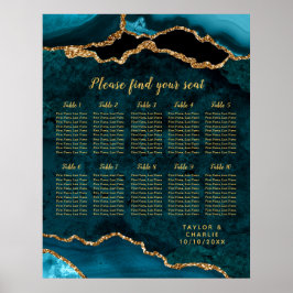 Teal Guld Agate Bröllop 10 Bord sätesdiagram Poster