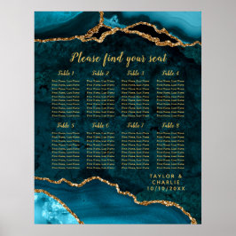 Teal Guld Agate Bröllop 8 Bord Sittdiagram för Poster