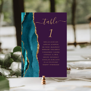 Teal Guld Agate Lila Bröllop Bordsnummer