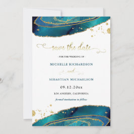 Teal Guld Agate Photo Save Date Inbjudningar