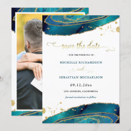 Teal Guld Agate Photo Save Date Inbjudningar
