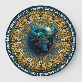 Teal+Guld Astrology Affirmations Taurus Zodiac Stor Klocka
