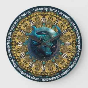 Teal+Guld Astrology Affirmations Taurus Zodiac Stor Klocka