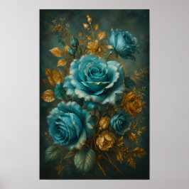 TEAL GULD BAROQUE ROS BOQUET POSTER