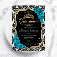 Teal Guld Black Damask Elegant Quinceanera