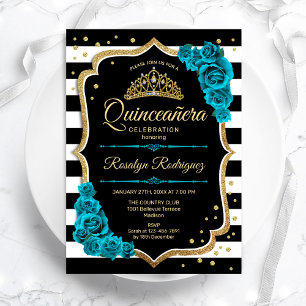 Teal Guld Black Elegant Quinceanera Inbjudningar