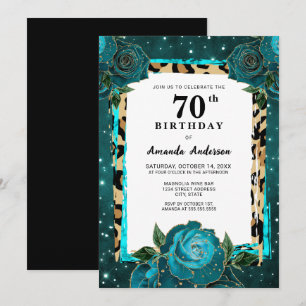 Teal Guld Blommigt 70:e födelsedagen Inbjudningar