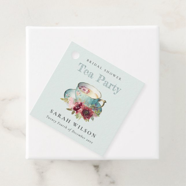 Teal Guld Blommigt Tekopp Möhippa Tea Party Gåvor Etiketter (På plats)