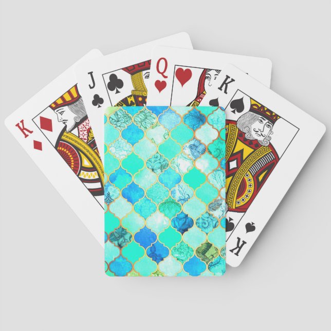 Teal, Guld, Blue Grönt Sjöjungfru Mönster Casinokort (Baksidan)