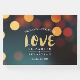 Teal Guld Bokeh String Ljus Bröllop Guestbook Gästböcker