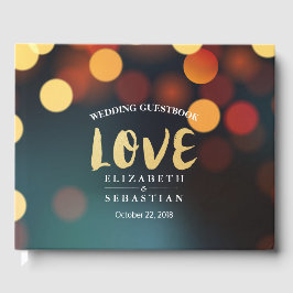 Teal Guld Bokeh String Ljus Bröllop Guestbook Gästböcker
