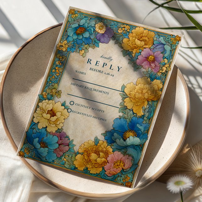 Teal Guld Botanisk Bröllop OSA Kort (Skapare uppladdad)