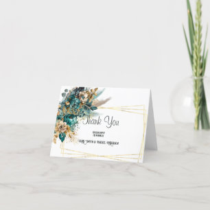 Teal & Guld Bröllop Tack Kort