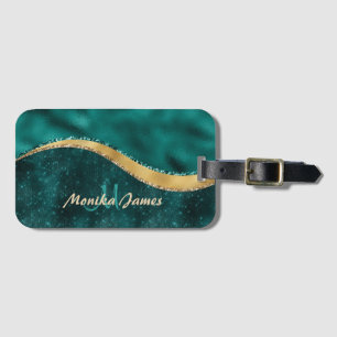 Teal Guld Brushed Metall Monogram Namn och Initial Bagagebricka