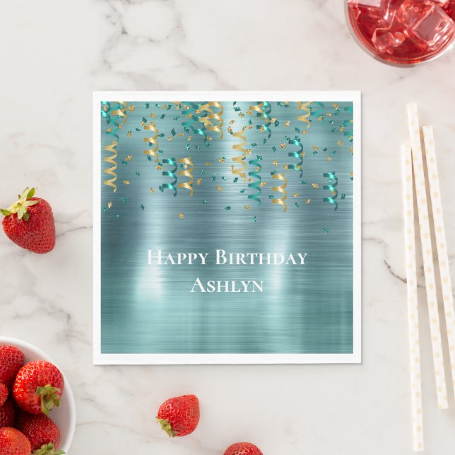 Teal Guld Confetti Birthday Pappersservett (Insitu)