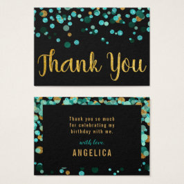 Teal Guld Confetti Black Birthday Tack Visitkort
