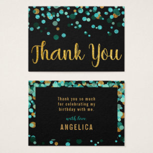 Teal Guld Confetti Black Birthday Tack Visitkort