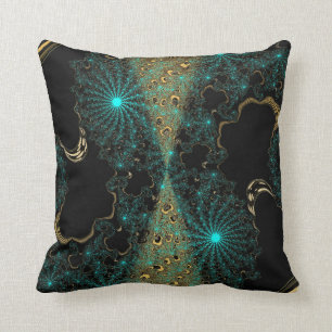 Teal & Guld Contrast Fractal Webben Swirl Kudde