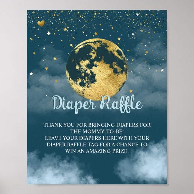 Teal Guld Diaper Raffle Baby Shower Sign Sign Poster (Framsidan)