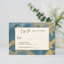 Teal Guld Elegant Abstrakt Watercolor Bröllop OSA Kort