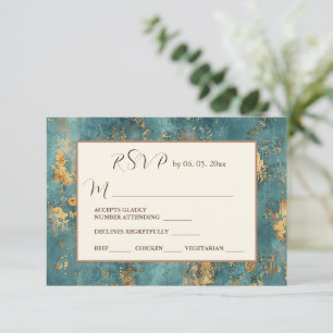 Teal Guld Elegant Modern Art Bröllop OSA Kort