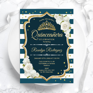 Teal Guld Elegant Quinceanera Inbjudningar