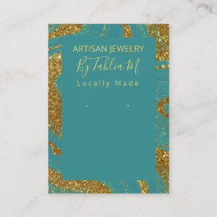 Teal Guld FAUX Glitter Handmade Earring Visning Visitkort