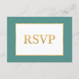 Teal & Guld Fleur De Lis Bröllop OSA Card Kort