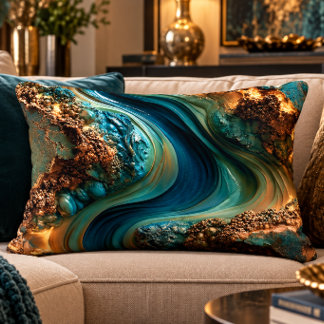 Teal Guld Geode Abstrakt Dekorativ Kudd 40x30 cm Prydnadskudde