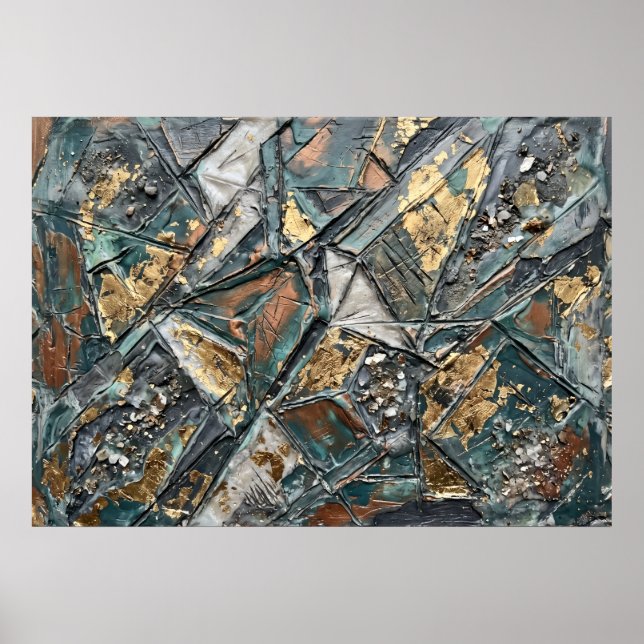 Teal Guld Geometrisk Textur Affisch (Framsidan)