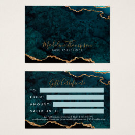 Teal Guld Glitter Agate Business Gift Certificate Visitkort